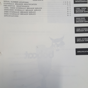 Bobcat Hydraulic Breaker Service Manual 1250 etc