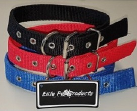 red, black and blue webbing collar