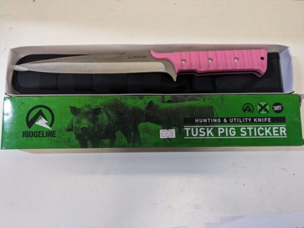 KNIFE RIDGELINE PIG STICKER ”TUSK” SINGLE EDGE – CANDY PINK IN BLACK NYLON SHEATH