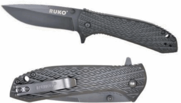 Ruko Black Folding Single Serrated Blade Knife
